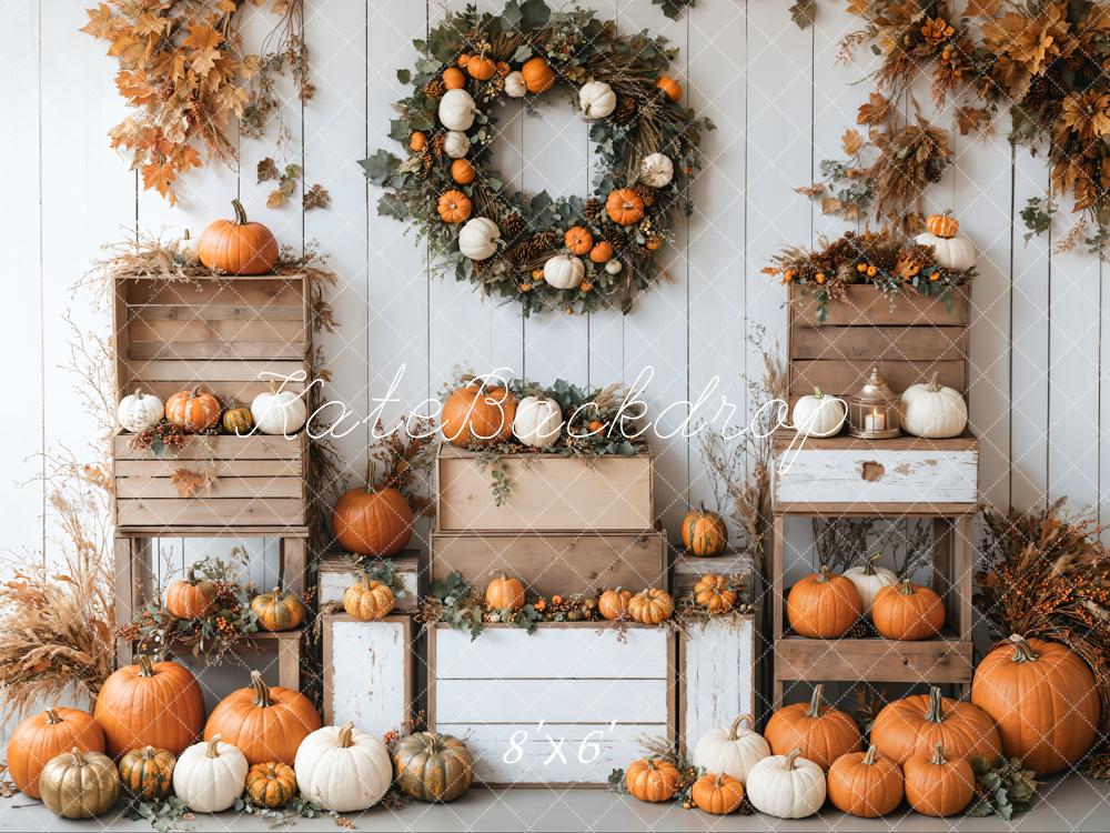 Kate Automne Citrouilles Couronne Boîte en bois Toile de fond conçue par Emetselch - Kate Backdrop FR