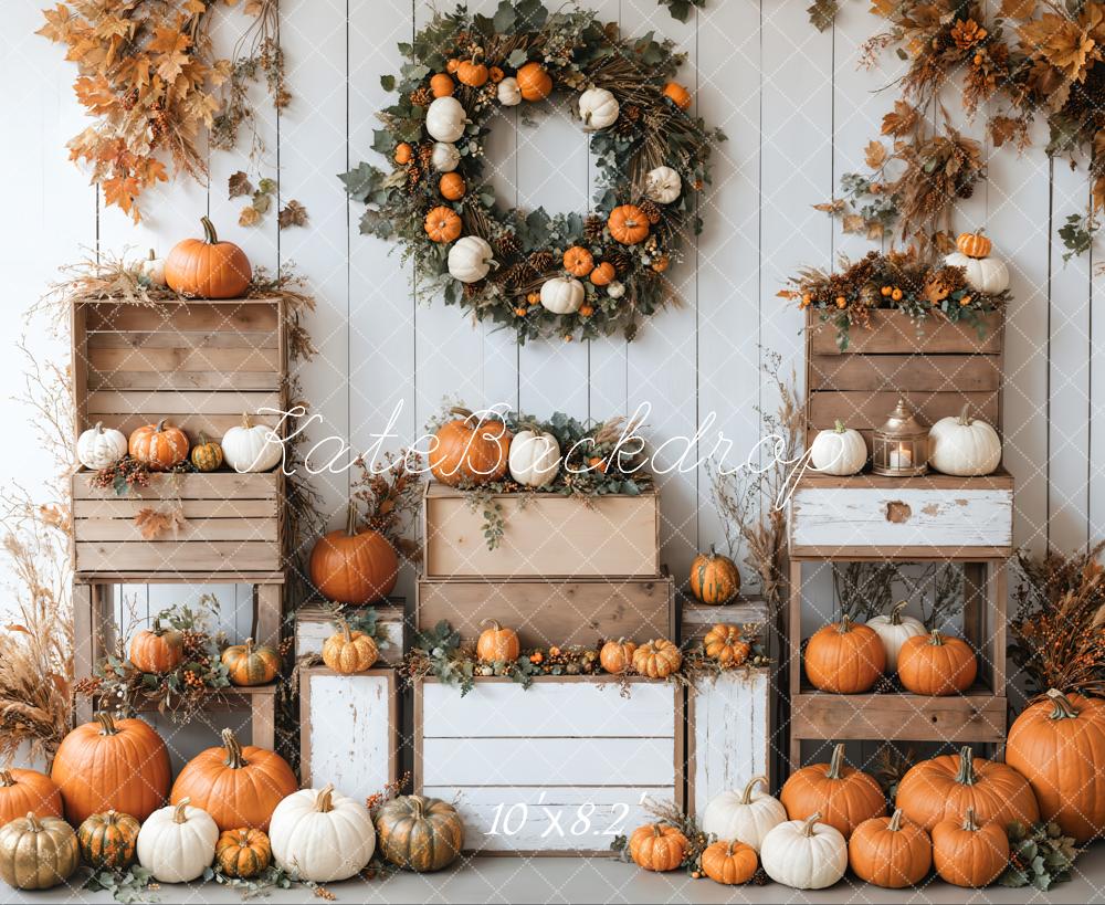 Kate Automne Citrouilles Couronne Boîte en bois Toile de fond conçue par Emetselch - Kate Backdrop FR