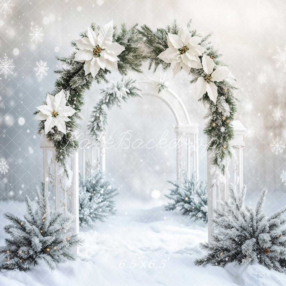 Kate Hiver Blanc Neige Arche Florale Toile de fond conçue par Emetselch - Kate Backdrop FR