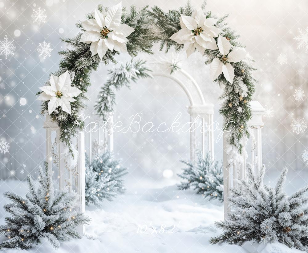 Kate Hiver Blanc Neige Arche Florale Toile de fond conçue par Emetselch - Kate Backdrop FR