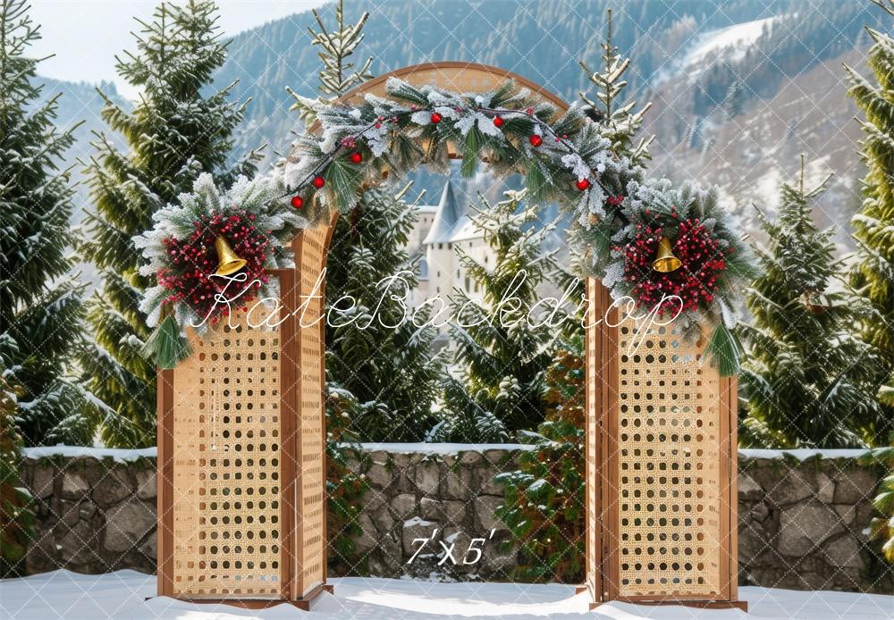 Kate Noël Hiver Arche en bois Neige Toile de fond conçue par Mini MakeBelieve - Kate Backdrop FR