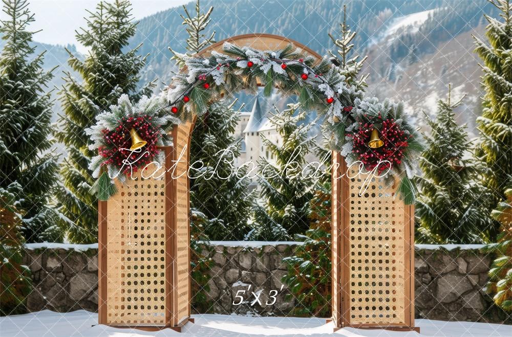 Kate Noël Hiver Arche en bois Neige Toile de fond conçue par Mini MakeBelieve - Kate Backdrop FR