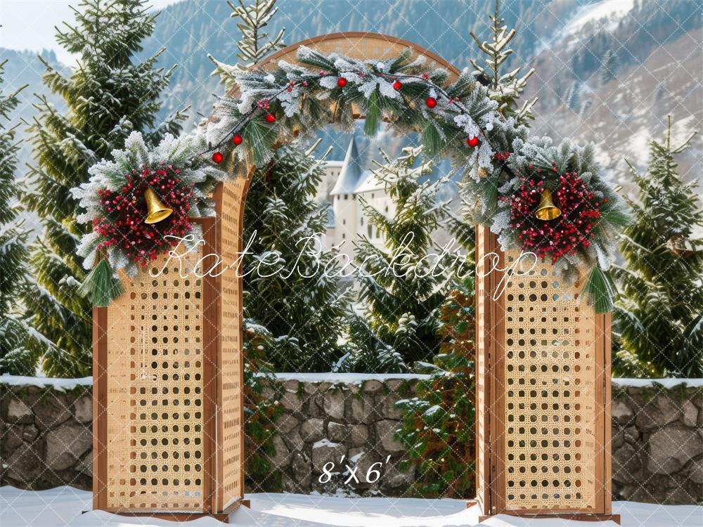 Kate Noël Hiver Arche en bois Neige Toile de fond conçue par Mini MakeBelieve - Kate Backdrop FR