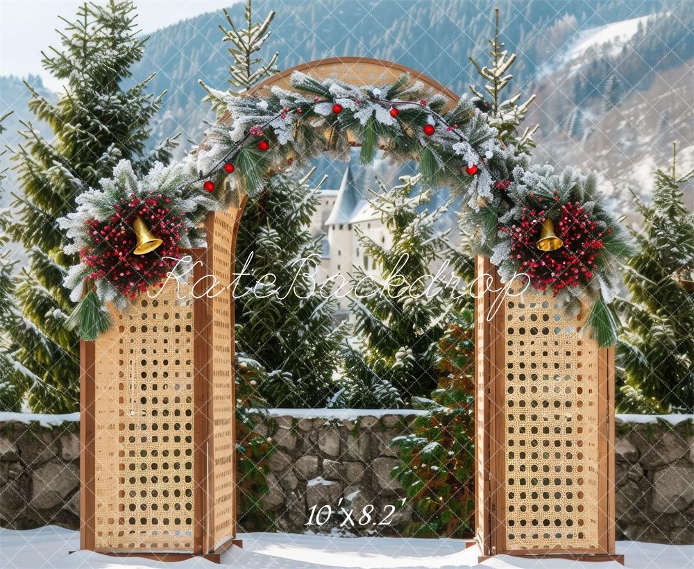 Kate Noël Hiver Arche en bois Neige Toile de fond conçue par Mini MakeBelieve - Kate Backdrop FR