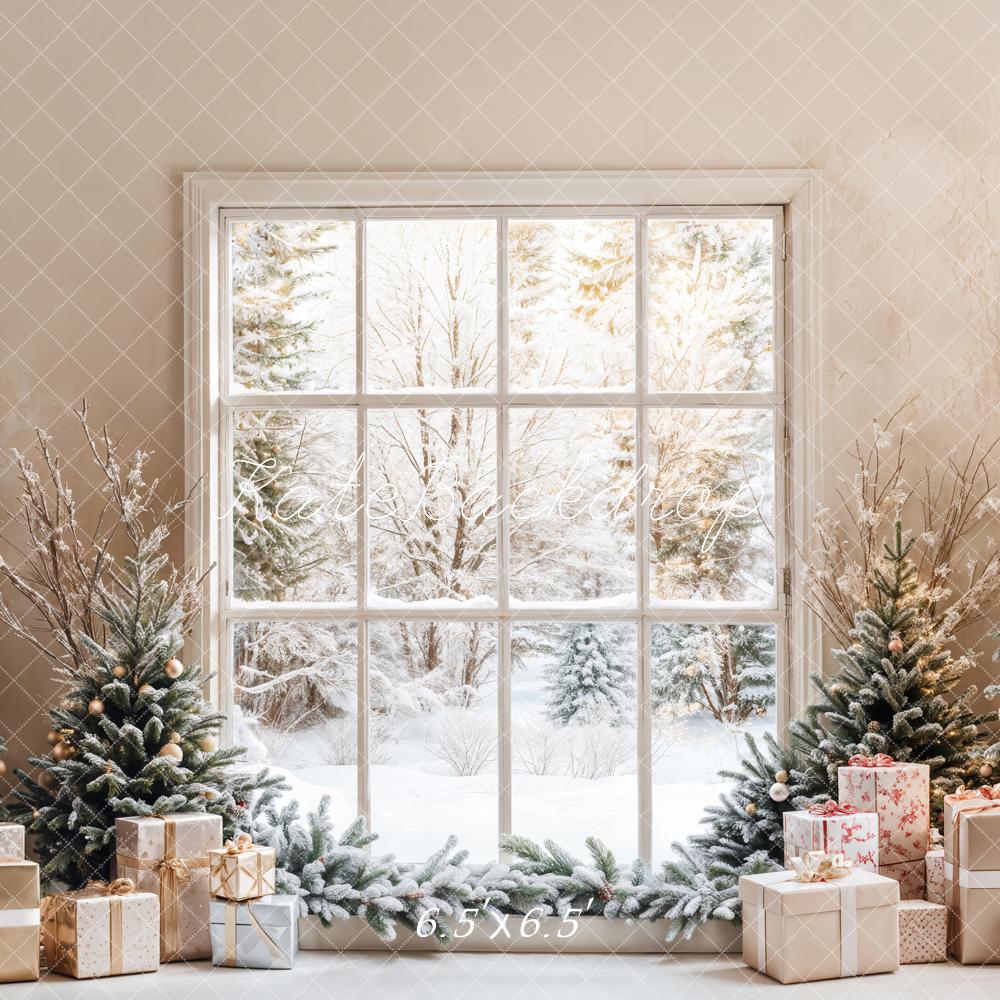 Kate Sapin de Noël Fenêtre Beige Cadeaux Toile de fond conçue par Emetselch - Kate Backdrop FR