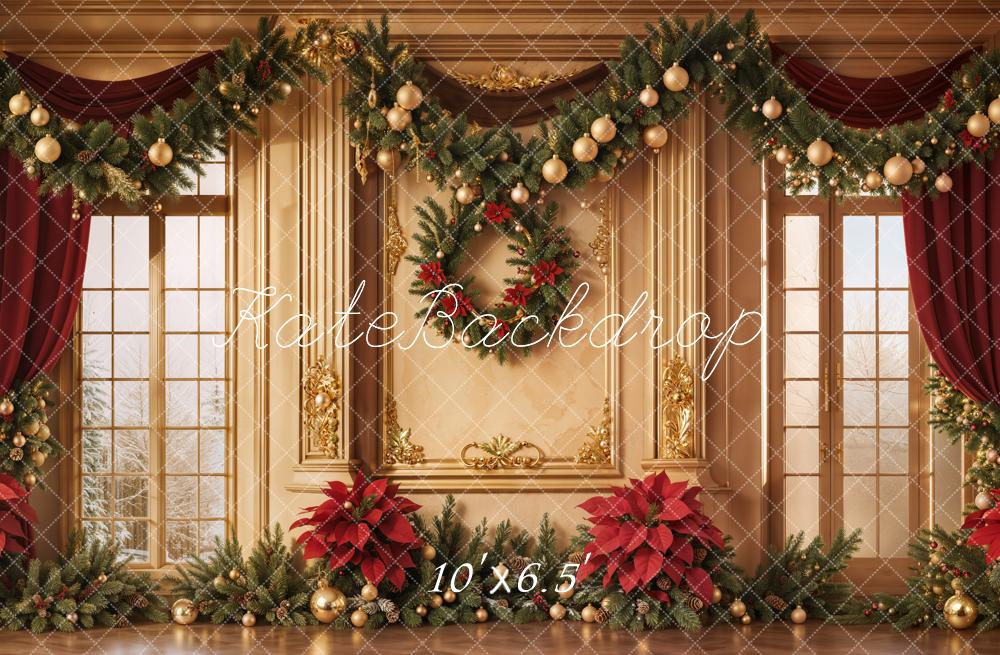 Kate Noël Fenêtre Poinsettia Décors Intérieur Toile de fond conçue par Emetselch - Kate Backdrop FR