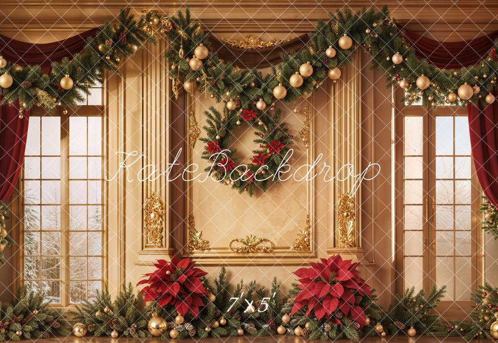 Kate Noël Fenêtre Poinsettia Décors Intérieur Toile de fond conçue par Emetselch - Kate Backdrop FR