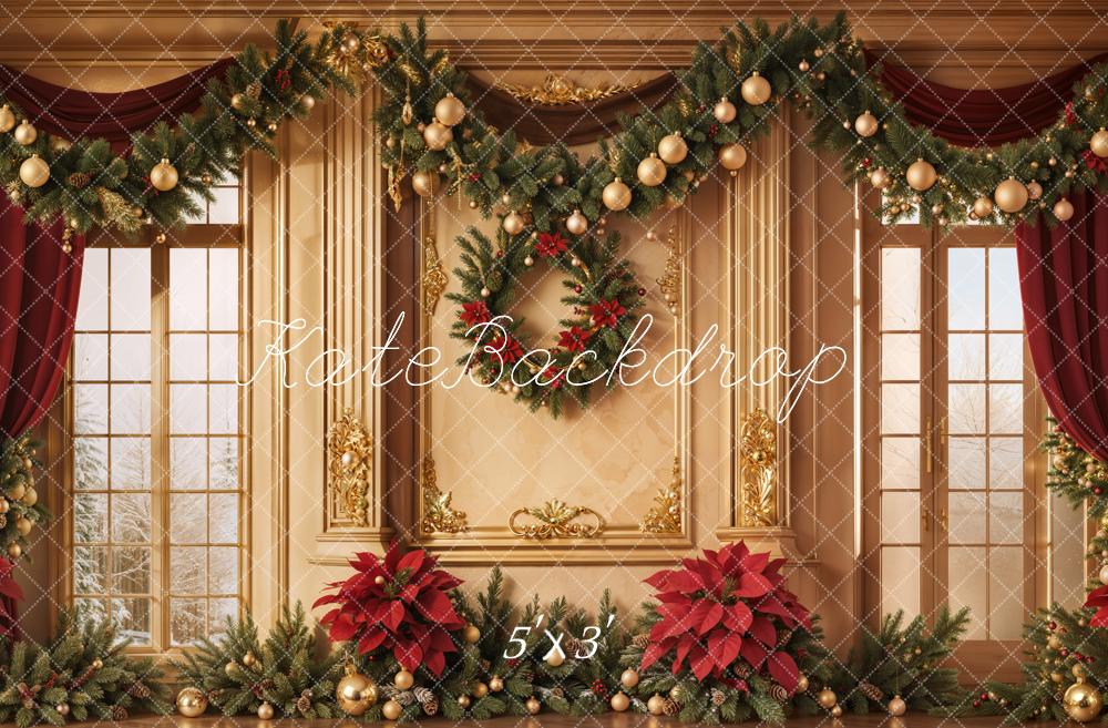 Kate Noël Fenêtre Poinsettia Décors Intérieur Toile de fond conçue par Emetselch - Kate Backdrop FR