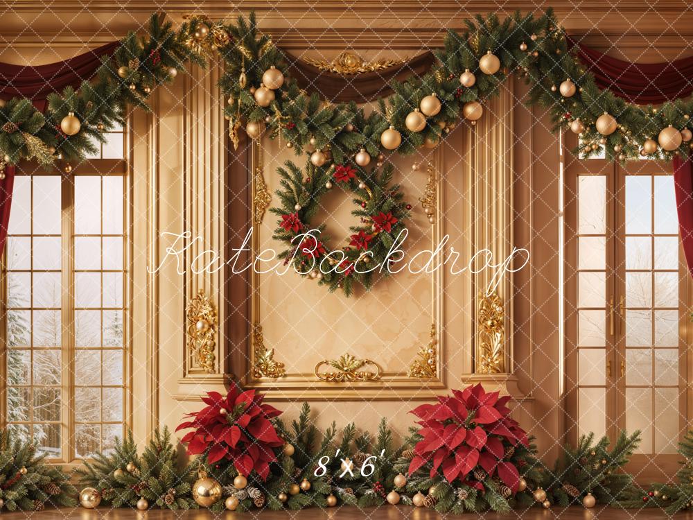 Kate Noël Fenêtre Poinsettia Décors Intérieur Toile de fond conçue par Emetselch - Kate Backdrop FR