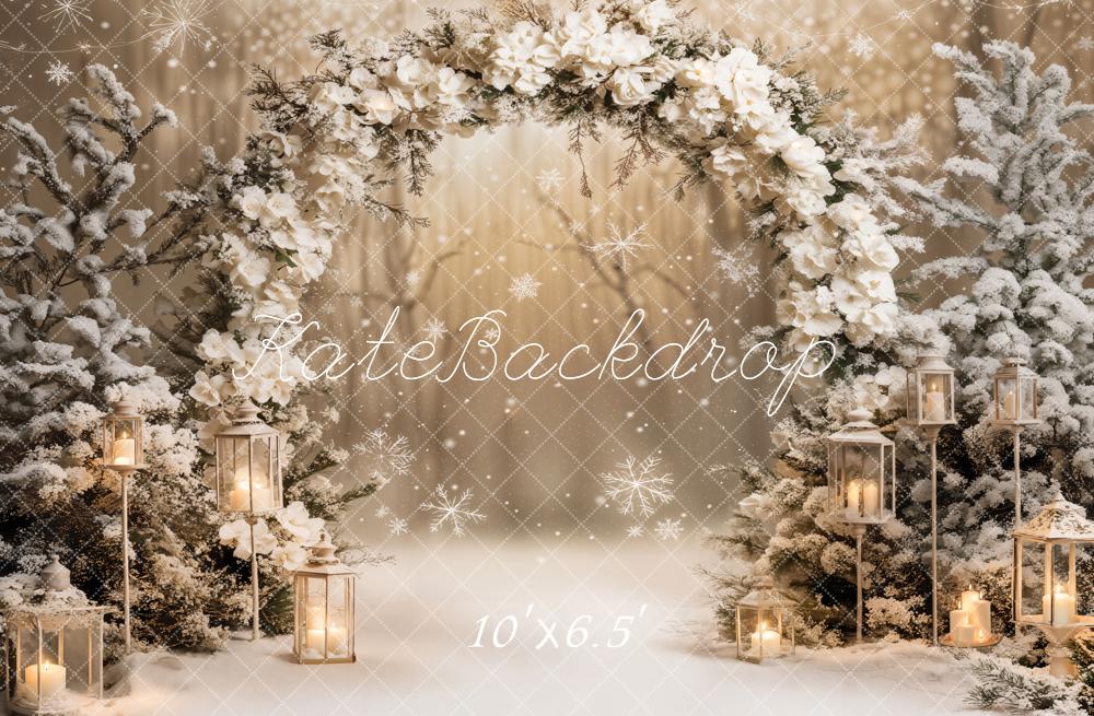 Kate Hiver Arche de Fleurs Neige Blanc Toile de fond conçue par Emetselch - Kate Backdrop FR