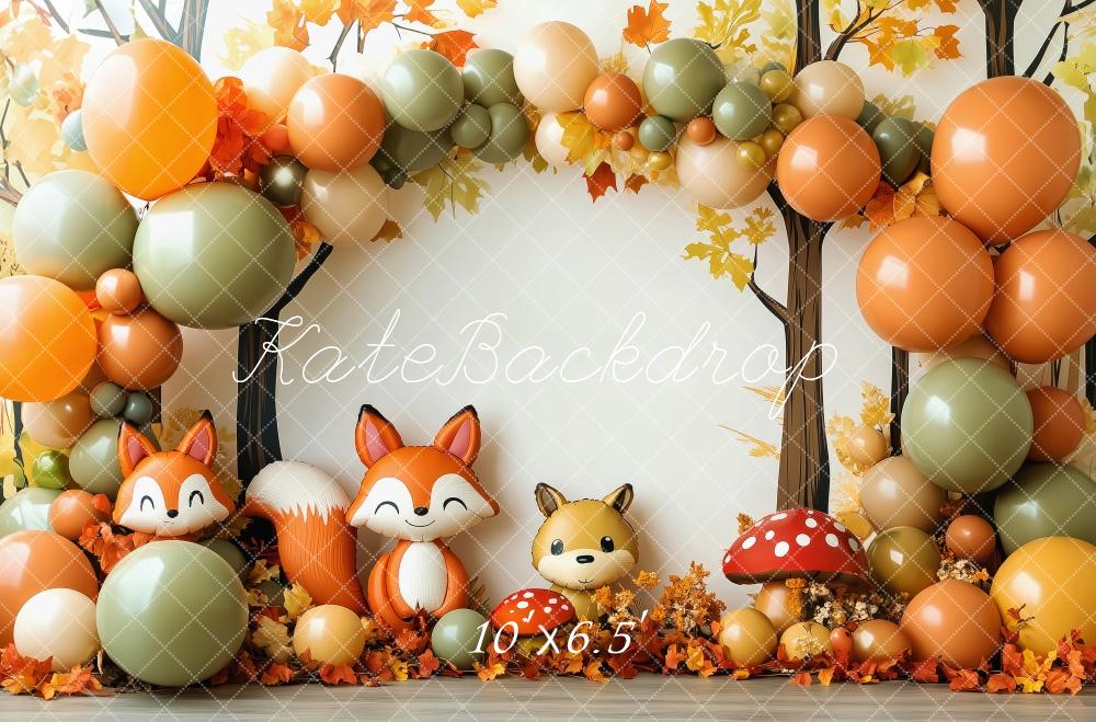 Kate Automne Forêt Renards Ballons Toile de fond conçue par Patty Robert - Kate Backdrop FR