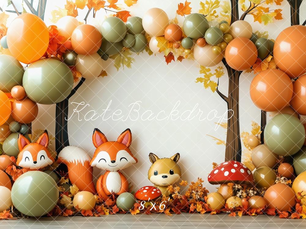 Kate Automne Forêt Renards Ballons Toile de fond conçue par Patty Robert - Kate Backdrop FR