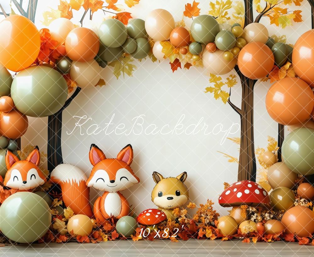 Kate Automne Forêt Renards Ballons Toile de fond conçue par Patty Robert - Kate Backdrop FR