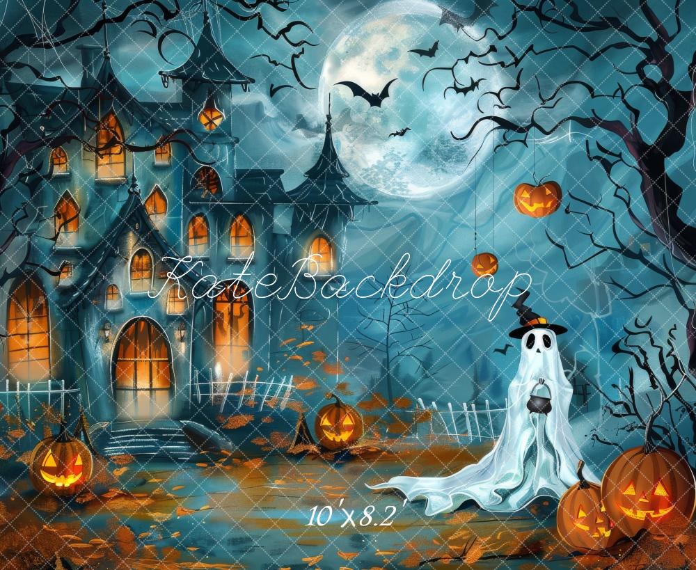 Kate Halloween Dessin animé Fantôme Château Toile de fond conçue par Lidia Redekopp - Kate Backdrop FR