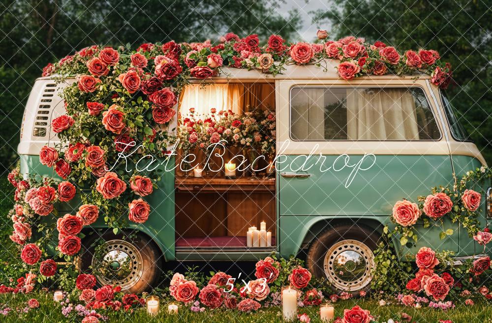 Kate Saint Valentin Fleurs Camping-car Vintage Toile de fond conçue par Emetselch - Kate Backdrop FR