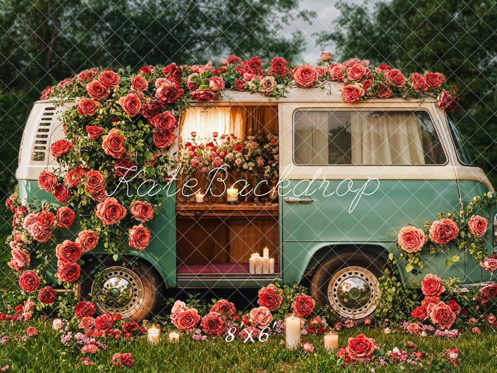 Kate Saint Valentin Fleurs Camping-car Vintage Toile de fond conçue par Emetselch - Kate Backdrop FR