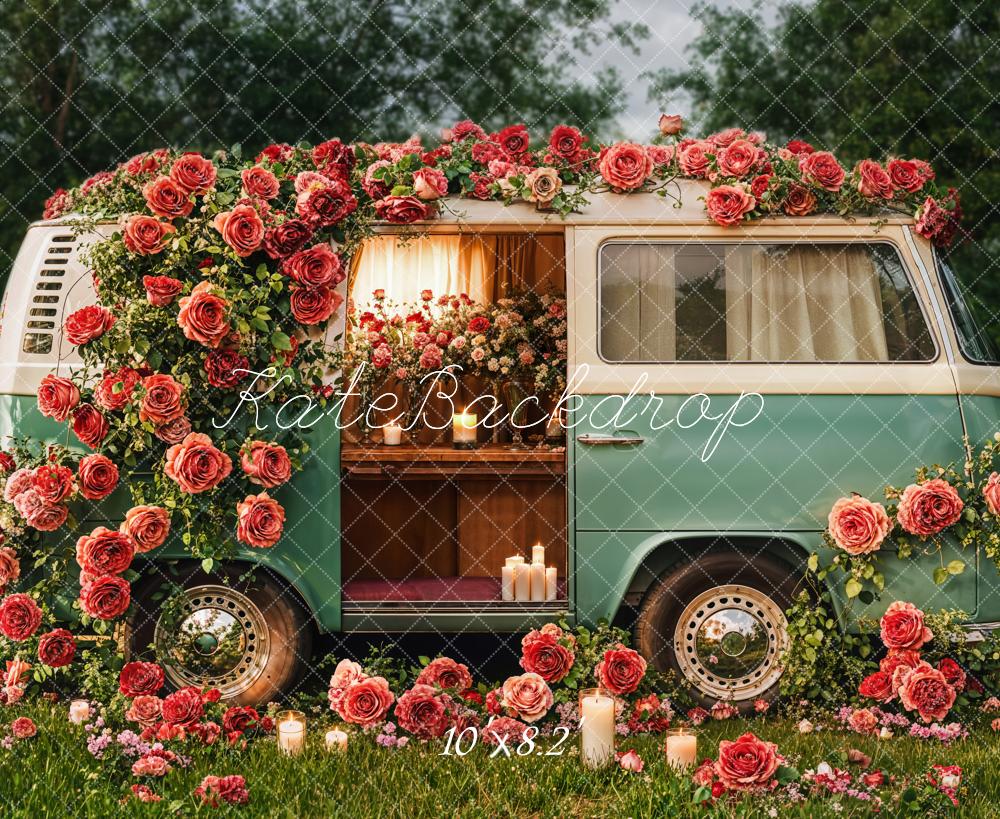 Kate Saint Valentin Fleurs Camping-car Vintage Toile de fond conçue par Emetselch - Kate Backdrop FR