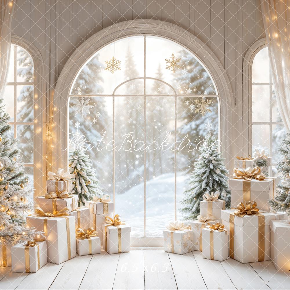 Kate Blanc Arche Fenêtre Sapin de Noël Cadeaux Toile de fond conçue par Emetselch - Kate Backdrop FR