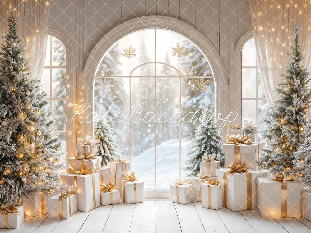 Kate Blanc Arche Fenêtre Sapin de Noël Cadeaux Toile de fond conçue par Emetselch - Kate Backdrop FR