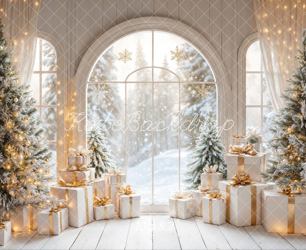 Kate Blanc Arche Fenêtre Sapin de Noël Cadeaux Toile de fond conçue par Emetselch - Kate Backdrop FR