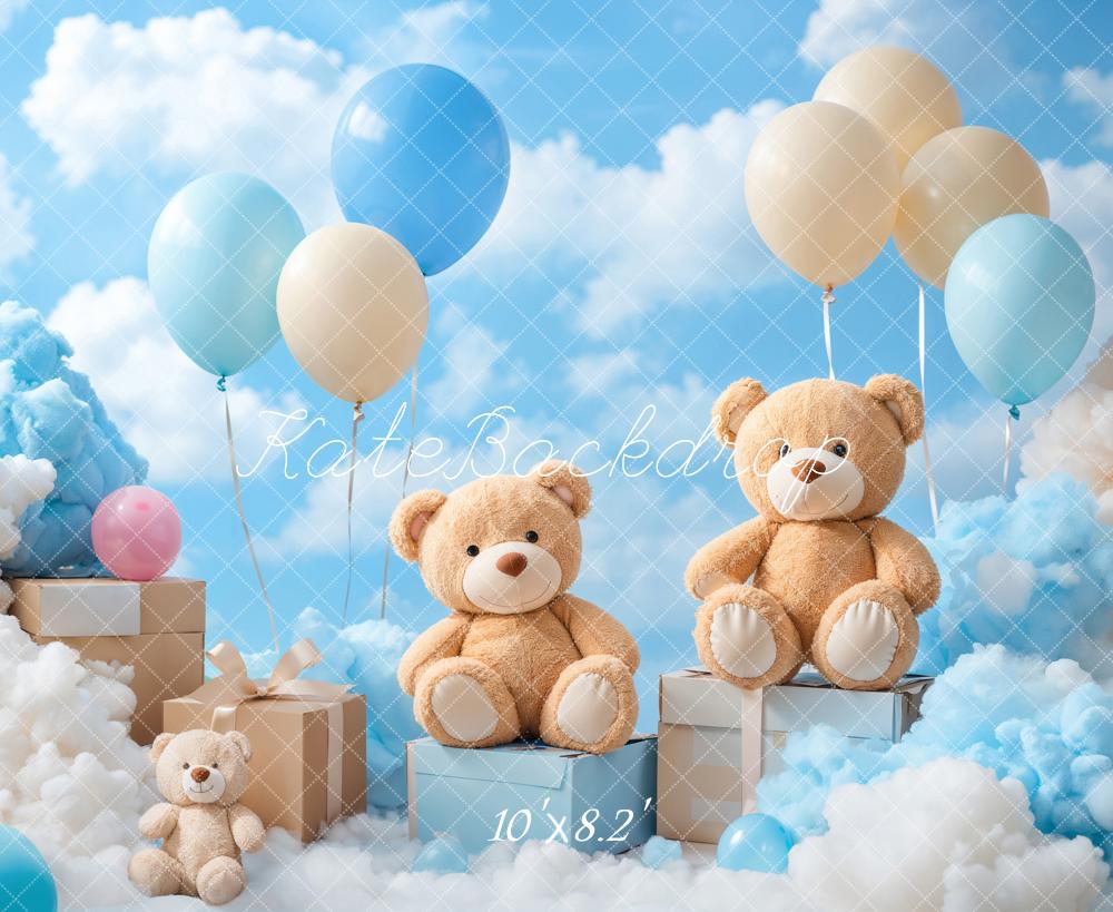 Kate Ciel bleu Ours en peluche Ballons Nuage Toile de fond conçue par Emetselch - Kate Backdrop FR