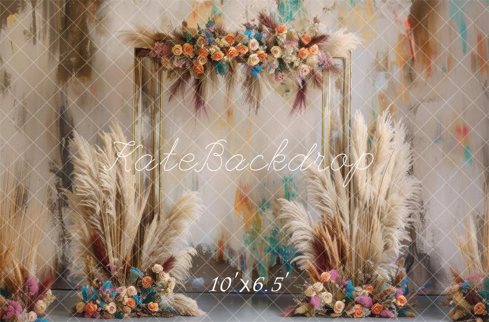 Kate Bohème Fleurs Pampas Porte Toile de fond conçue par Mini MakeBelieve - Kate Backdrop FR