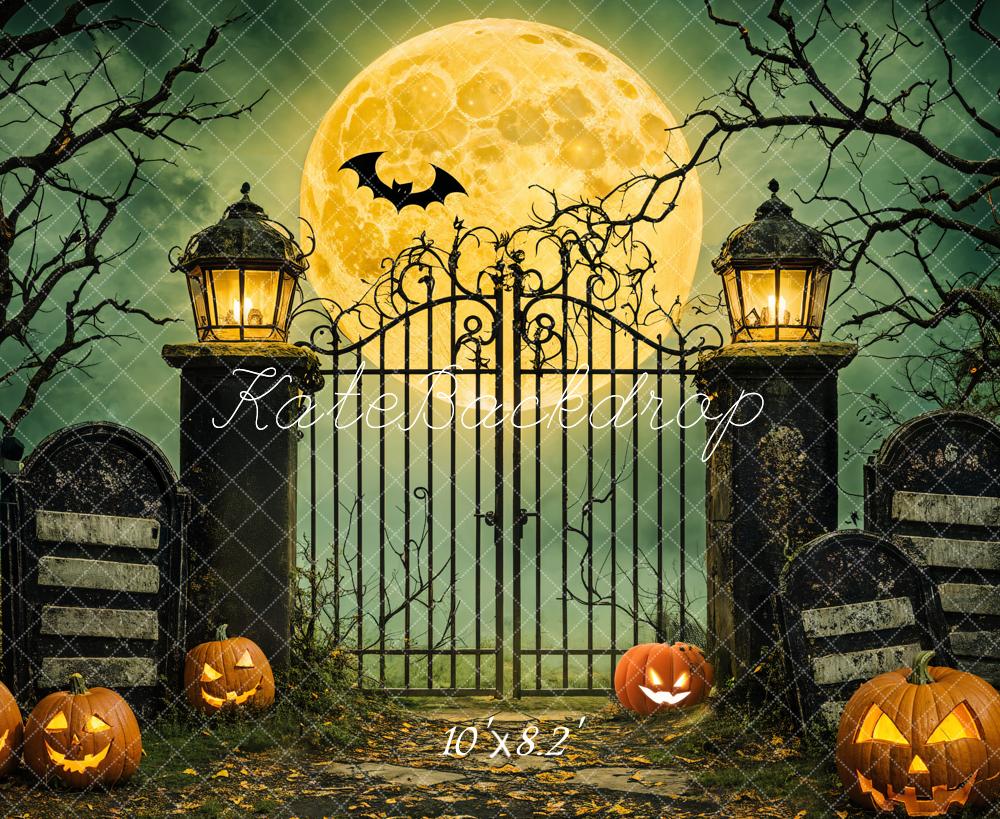 Kate Halloween Lune Grille Citrouilles Toile de fond conçue par Emetselch - Kate Backdrop FR