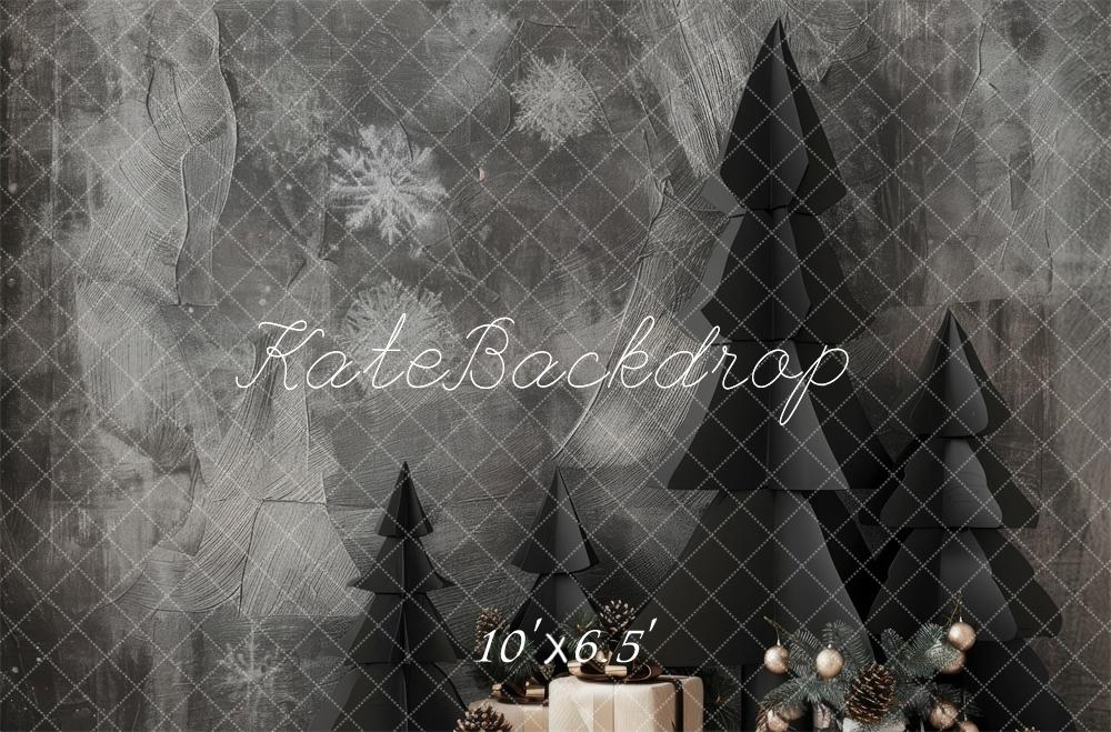 Kate Arbres de Noël Flocons de neige Gris Toile de fond conçue par Lidia Redekopp - Kate Backdrop FR