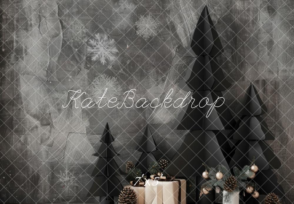 Kate Arbres de Noël Flocons de neige Gris Toile de fond conçue par Lidia Redekopp - Kate Backdrop FR