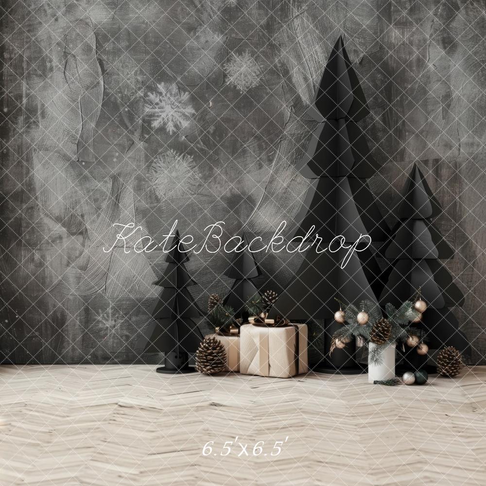 Kate Arbres de Noël Flocons de neige Gris Toile de fond conçue par Lidia Redekopp - Kate Backdrop FR