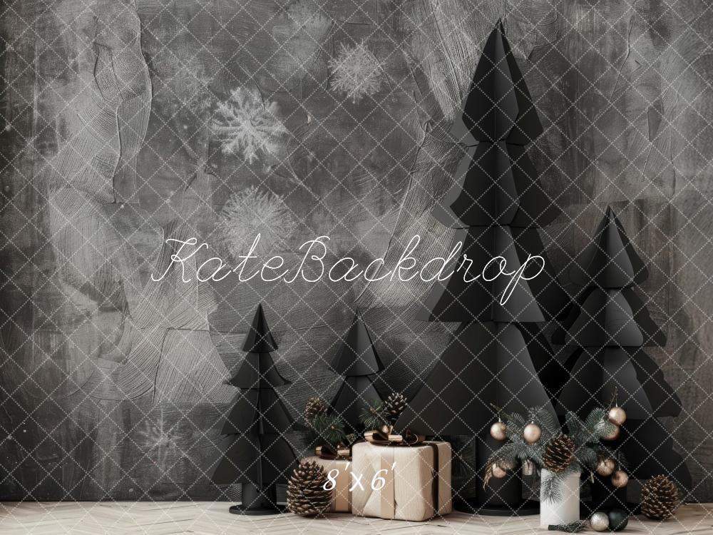 Kate Arbres de Noël Flocons de neige Gris Toile de fond conçue par Lidia Redekopp - Kate Backdrop FR