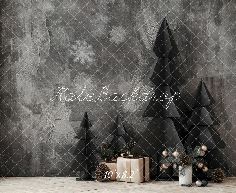 Kate Arbres de Noël Flocons de neige Gris Toile de fond conçue par Lidia Redekopp - Kate Backdrop FR