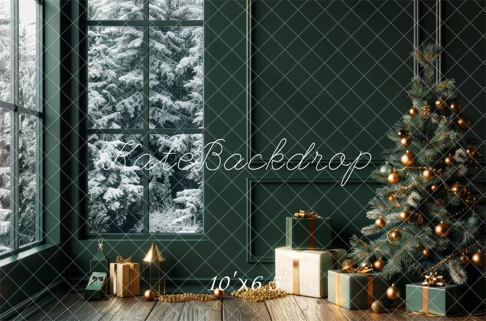 Kate Sapin de Noël Fenêtre Cadeaux Vert Toile de fond conçue par Lidia Redekopp - Kate Backdrop FR