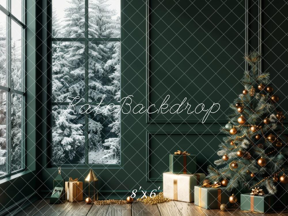 Kate Sapin de Noël Fenêtre Cadeaux Vert Toile de fond conçue par Lidia Redekopp - Kate Backdrop FR