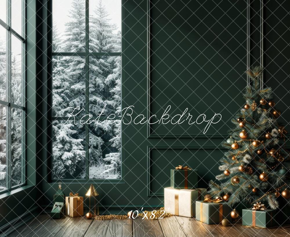 Kate Sapin de Noël Fenêtre Cadeaux Vert Toile de fond conçue par Lidia Redekopp - Kate Backdrop FR