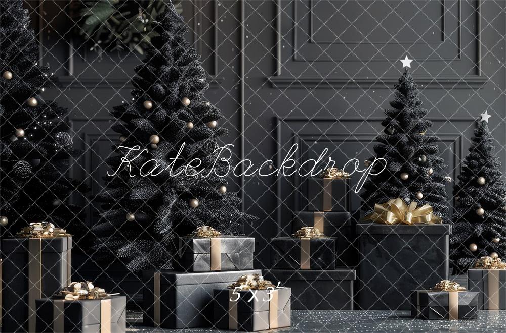 Kate Sapin de Noël Noir Cadeaux Rétro Toile de fond conçue par Lidia Redekopp - Kate Backdrop FR