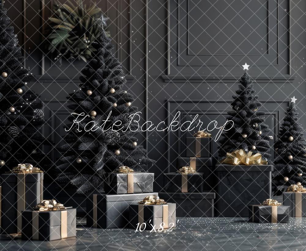 Kate Sapin de Noël Noir Cadeaux Rétro Toile de fond conçue par Lidia Redekopp - Kate Backdrop FR