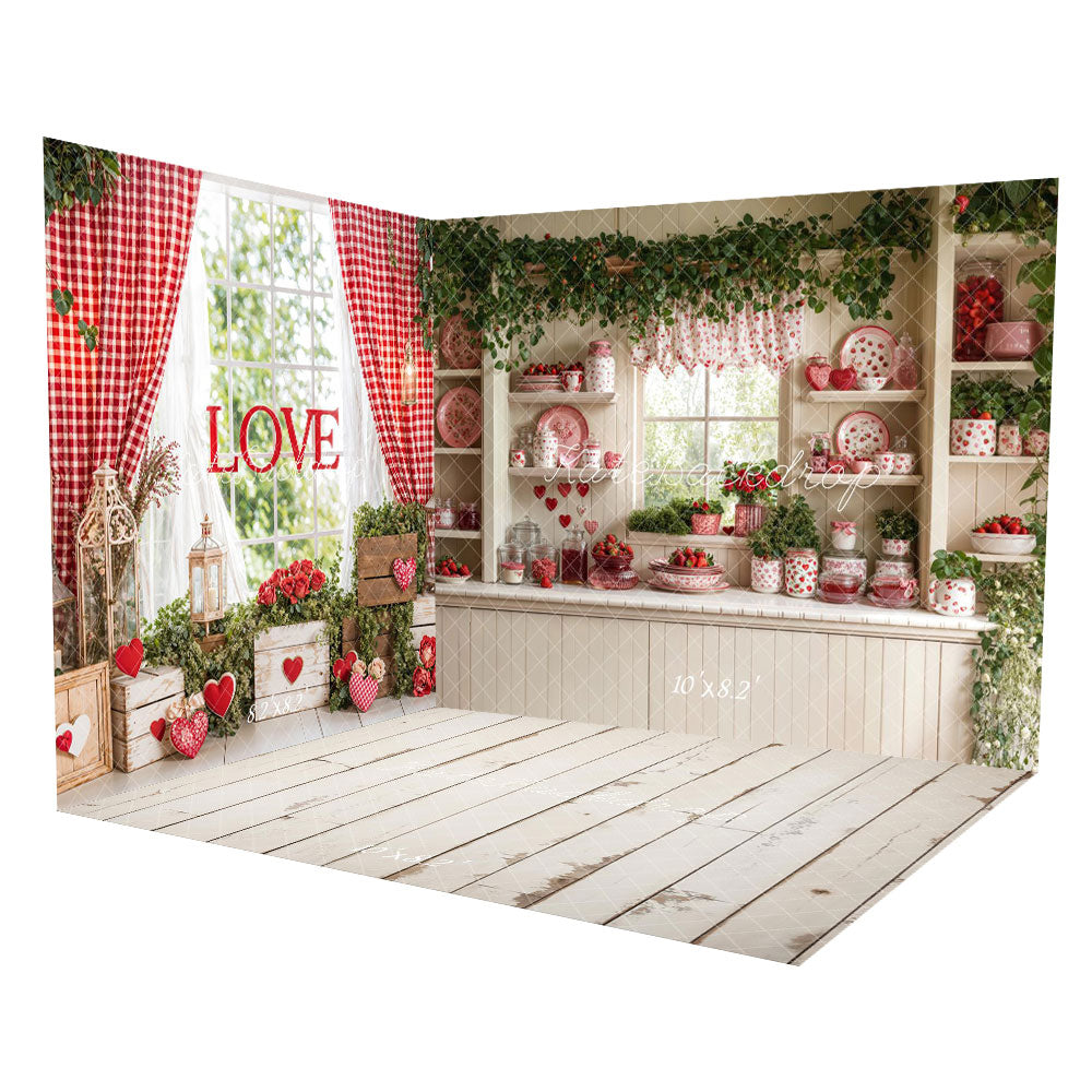 Kate Saint Valentin LOVE Rustique Fraise Cuisine Ensemble de chambre - Kate Backdrop FR