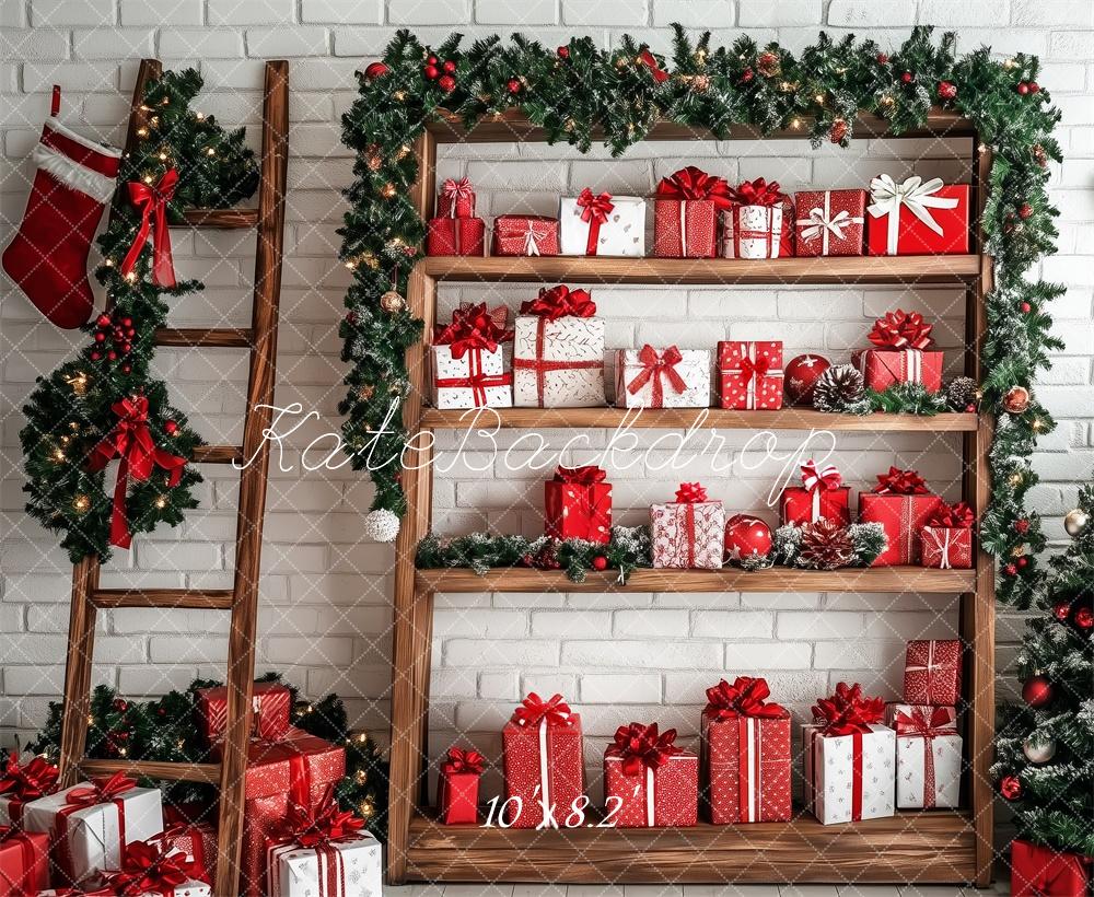 Kate Noël Échelle Étagère Cadeaux Rouge Toile de fond conçue par Patty Robert - Kate Backdrop FR