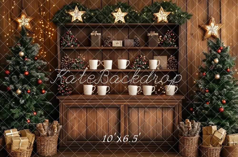 Kate Rustique Sapin de Noël Armoire Tasse Toile de fond conçue par Patty Robert - Kate Backdrop FR