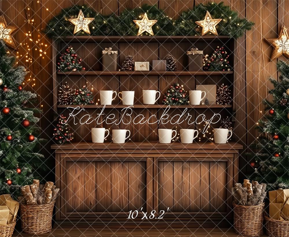 Kate Rustique Sapin de Noël Armoire Tasse Toile de fond conçue par Patty Robert - Kate Backdrop FR