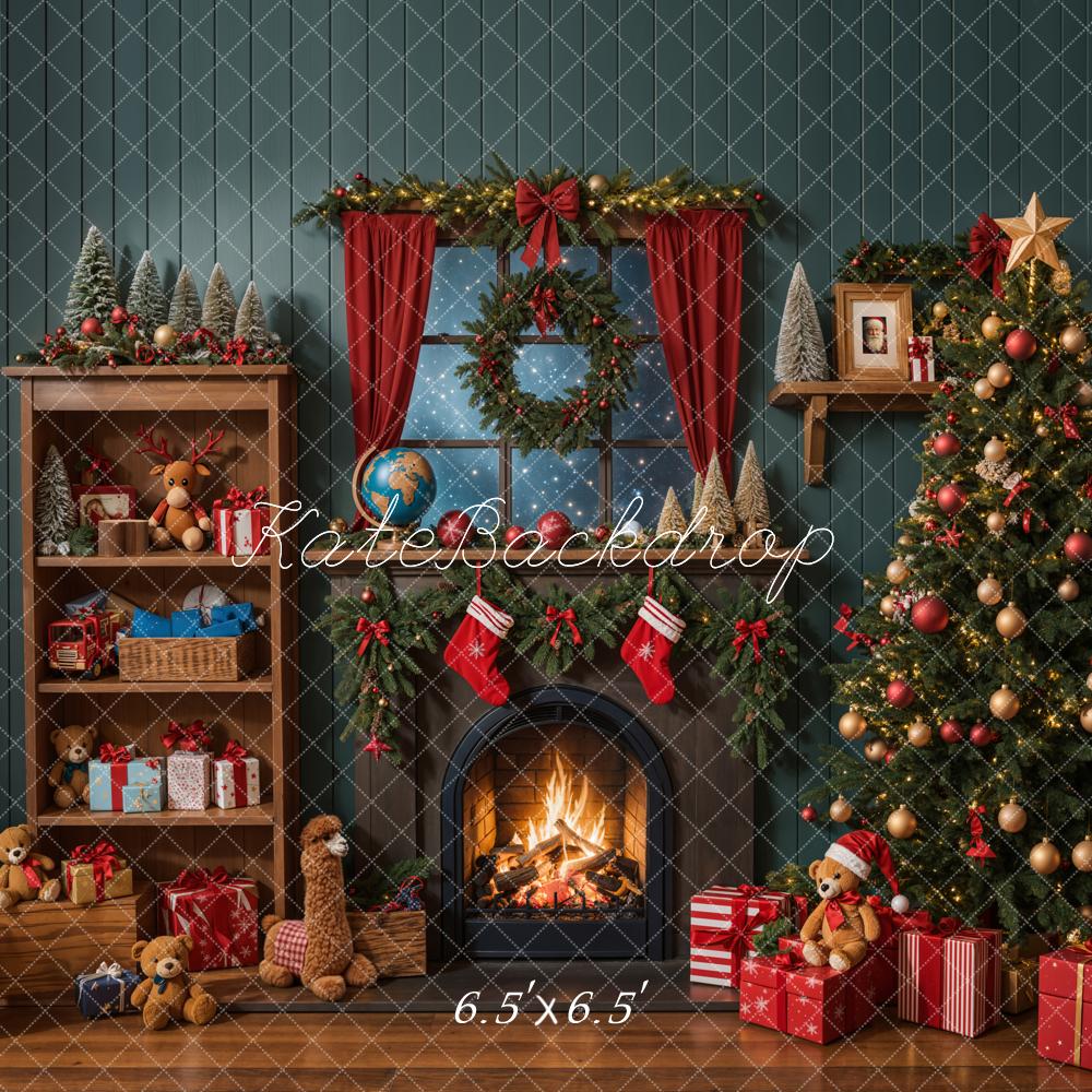 Kate Sapin de Noël Cheminée Étagère à Cadeaux Fenêtre Toile de fond conçue par Emetselch - Kate Backdrop FR