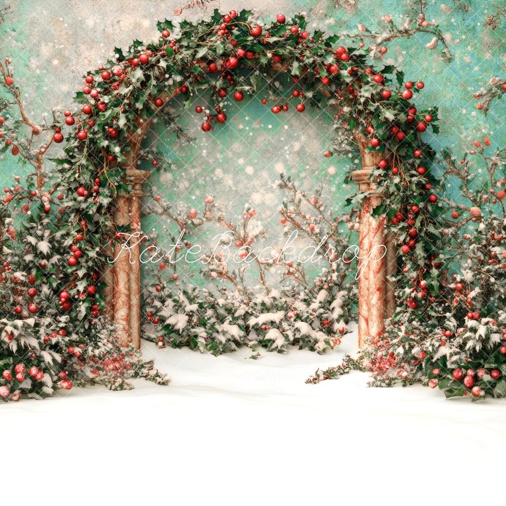 Kate Neige Noël Arche Vert Toile de fond conçue par Lidia Redekopp - Kate Backdrop FR