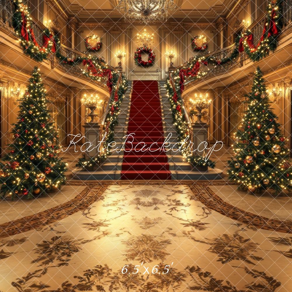 Kate Élégant Grand Escalier Noël Doré Toile de fond conçue par Lidia Redekopp - Kate Backdrop FR