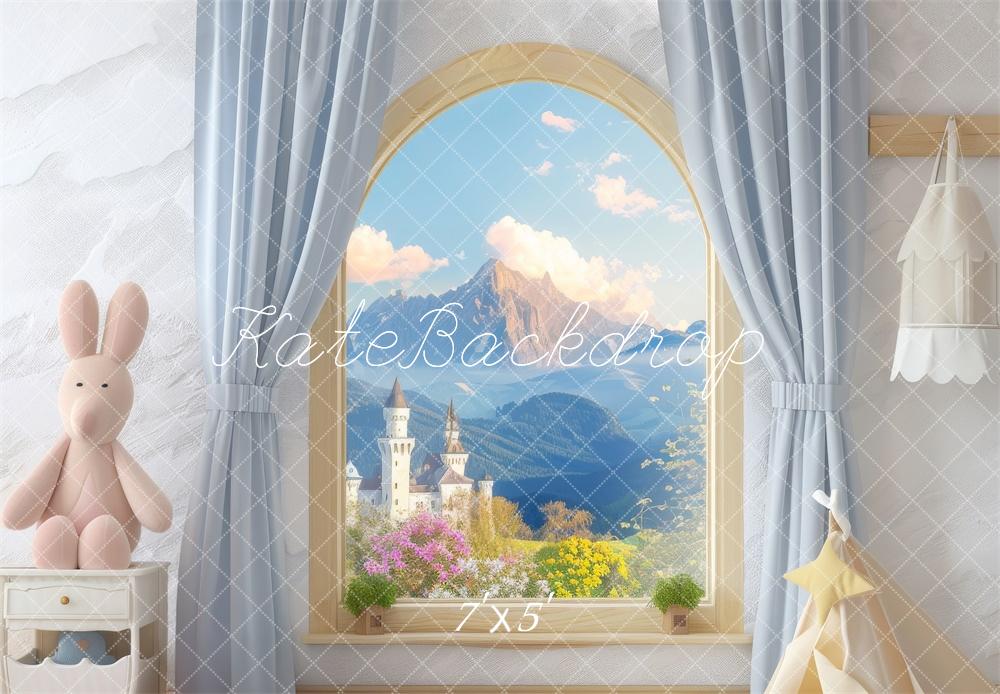 Kate Fantaisiste Montagne Chambre Enfant Fenêtre Toile de fond conçue par Lidia Redekopp - Kate Backdrop FR