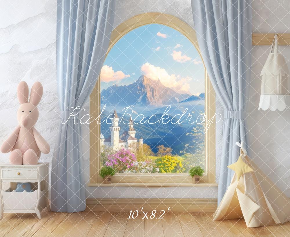 Kate Fantaisiste Montagne Chambre Enfant Fenêtre Toile de fond conçue par Lidia Redekopp - Kate Backdrop FR