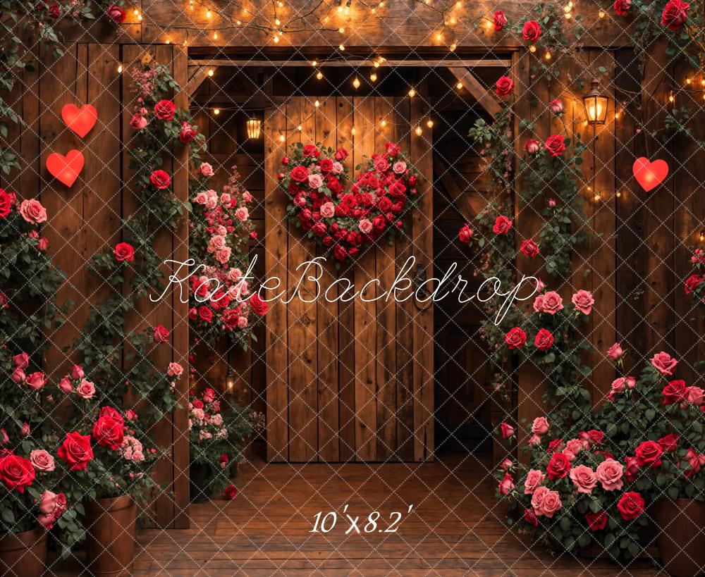 Kate Saint Valentin Porte en bois Roses Coeur Toile de fond conçue par Emetselch - Kate Backdrop FR