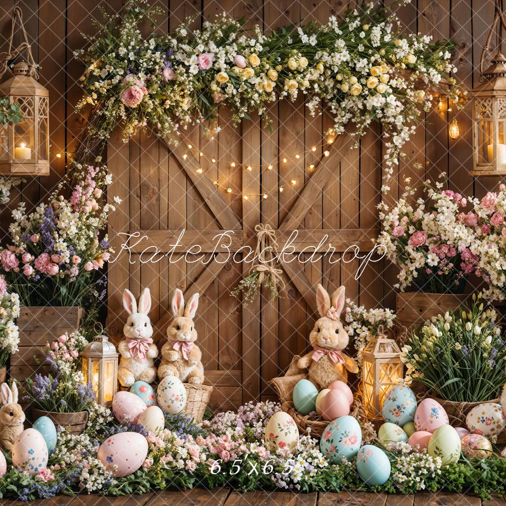 Kate Pâques Lapin Fleurs Œufs Porte en bois Toile de fond conçue par Emetselch - Kate Backdrop FR