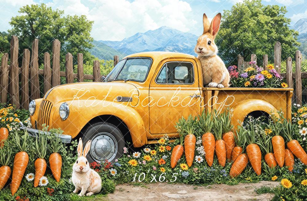 Kate Pâques Lapin Carotte Camion Jaune Toile de fond conçue par Emetselch - Kate Backdrop FR