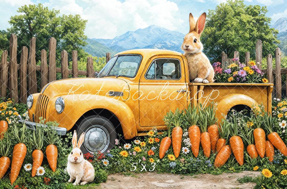 Kate Pâques Lapin Carotte Camion Jaune Toile de fond conçue par Emetselch - Kate Backdrop FR